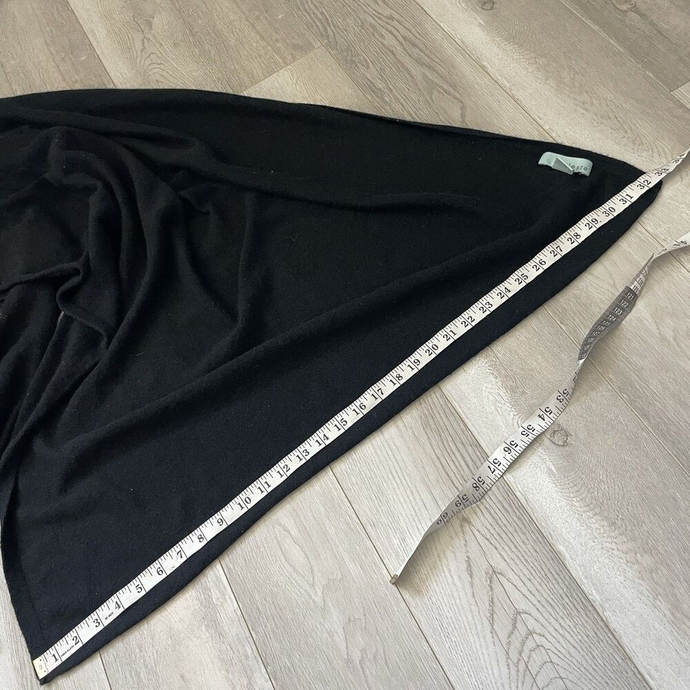 Wool Cashmere Scarf celest rectangular large long womens Black minimalist office - Picture 3 of 4